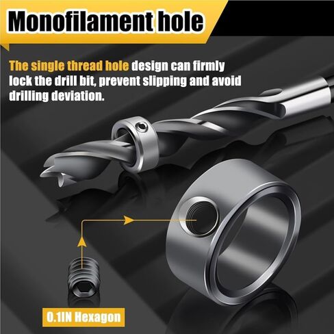 Depth Stop Drill Bit,Stop Collar Set, High Carbon Steel Drill Bit Positioning Ring Split Ring Includes 1/8", 3/16", 1/4", 5/16", 3/8", 7/16", 1/2", 5/8"and Allen Wrench(9Pcs) in Kuwait