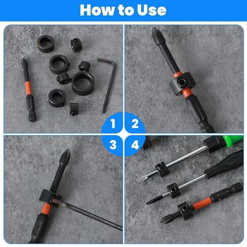 Depth Stop Drill Bit,Stop Collar Set, High Carbon Steel Drill Bit Positioning Ring Split Ring Includes 1/8", 3/16", 1/4", 5/16", 3/8", 7/16", 1/2", 5/8"and Allen Wrench(9Pcs) in Kuwait