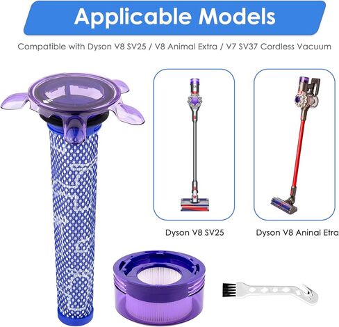 (3 عبوات) مجموعات بديلة محمولة للسيارة والقارب لمرتبة Dyson V8 Animal Extra SV25، SV10، SV11، V8 FOCUS، V7 SV37، قطعة بديلة #965661-05&967478-05، 1 فلتر مسبق، 1 فلتر لاحق، 1 فرشاة تنظيف in Kuwait