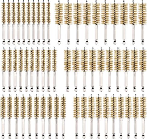 60 Pcs Bore Brush for Drill, Stainless Steel Silver Wire Cleaning Brushes Bulk with 1/4" Hex Shank Copper Pipe Cleaner Drill Attachment for Rust Engine Tube(8/10/12/15/17/19mm) in Kuwait