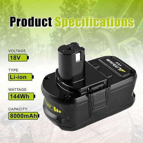 2 حزمة ترقية 8000 مللي أمبير استبدال لبطارية ryobi 18 فولت متوافقة مع بطارية ryobi 18 فولت P108 P102 P103 P104 P105 P107 P109 P122 P190 in Kuwait