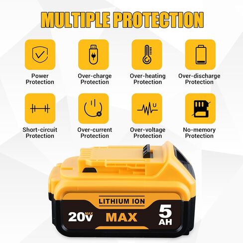 DCB200 5.0Ah قطعة واحدة بديلة لبطارية DeWalt 20V Max DCB201 DCB203 DCB204 DCB206 DCB230، متوافقة مع أدوات وشواحن DeWalt 20V Max in Kuwait