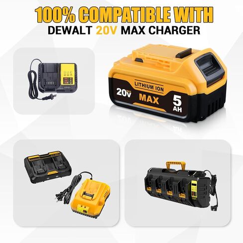 DCB200 5.0Ah قطعة واحدة بديلة لبطارية DeWalt 20V Max DCB201 DCB203 DCB204 DCB206 DCB230، متوافقة مع أدوات وشواحن DeWalt 20V Max in Kuwait