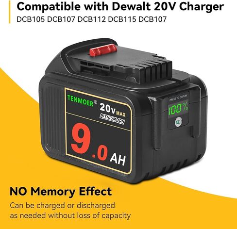 بطارية TENMOER 2-Pack 20V 9.0Ah متوافقة مع استبدال بطارية Dewalt 20V لأدوات Dewalt 20V اللاسلكية in Kuwait