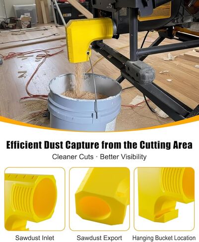 Dust Port Adapter Compatible with DeWalt DWE7485 Table Saw, Tool-Free Installation Dust Collection Accessory with Bucket Hanging Design, Efficient Dust Removal, Yellow in Kuwait