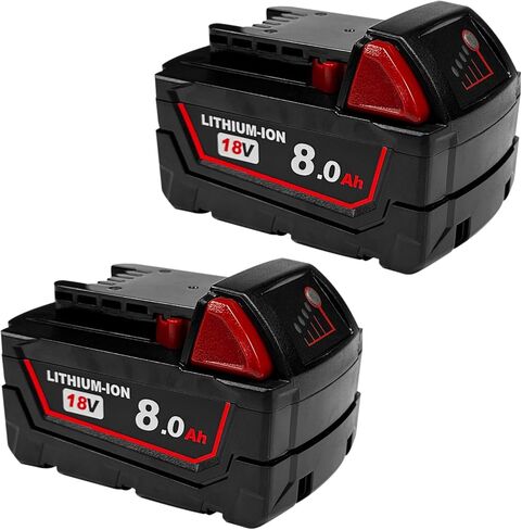 بطارية ليثيوم أيون 8.0 أمبير 18 فولت، قطعتان، متوافقة مع أدوات وشواحن سلسلة Milwaukee M18 48-11-1850 48-11-1860 in Kuwait