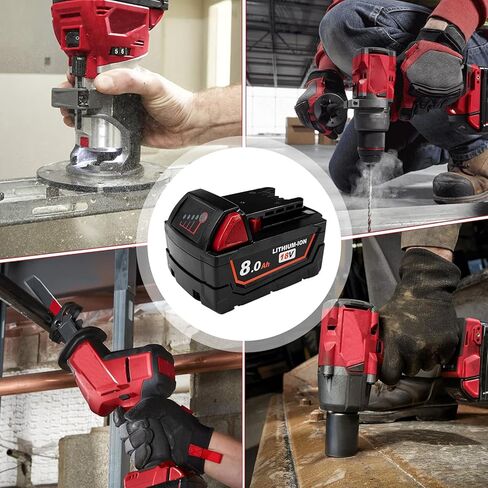 بطارية ليثيوم أيون 8.0 أمبير 18 فولت، قطعتان، متوافقة مع أدوات وشواحن سلسلة Milwaukee M18 48-11-1850 48-11-1860 in Kuwait