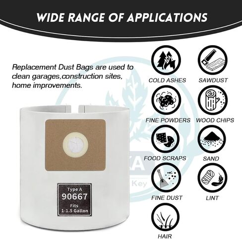 6 Pack 90667 Vacuum Bags Compatible with Shop-Vac 1-1.5 Gallon Wet/Dry Vacuum - Type A Filter Bags for Models 2021000, 2030100, QAS60 - Replaces 9066700, 9066733 in Kuwait