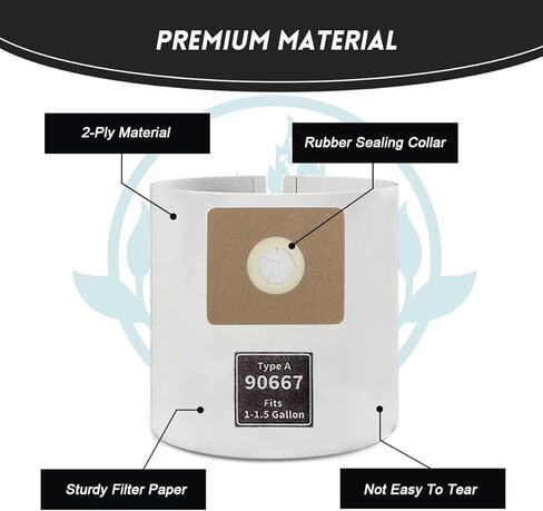 6 Pack 90667 Vacuum Bags Compatible with Shop-Vac 1-1.5 Gallon Wet/Dry Vacuum - Type A Filter Bags for Models 2021000, 2030100, QAS60 - Replaces 9066700, 9066733 in Kuwait