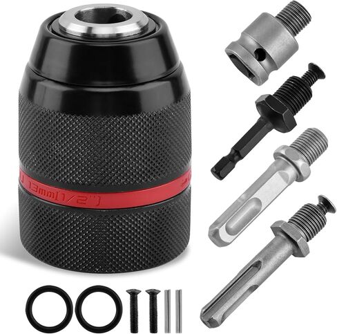 Keyless Drill Chuck, 1/2-20UNF Mount 1.5-13mm Self-tighten Drill Chuck Quick Change Impact, 3/8" to 1/2" (Black) in Kuwait