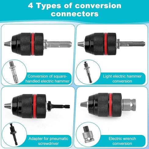 Keyless Drill Chuck, 1/2-20UNF Mount 1.5-13mm Self-tighten Drill Chuck Quick Change Impact, 3/8" to 1/2" (Black) in Kuwait