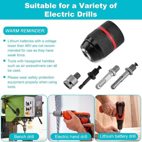Keyless Drill Chuck, 1/2-20UNF Mount 1.5-13mm Self-tighten Drill Chuck Quick Change Impact, 3/8" to 1/2" (Black) in Kuwait