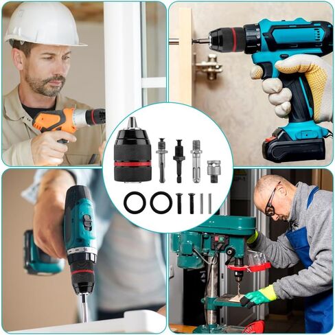 Keyless Drill Chuck, 1/2-20UNF Mount 1.5-13mm Self-tighten Drill Chuck Quick Change Impact, 3/8" to 1/2" (Black) in Kuwait