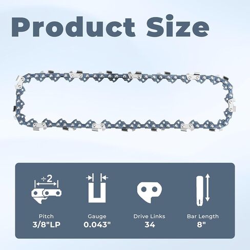 8 Inch Polesaw Chain Replacement for Dewalt DCPS620B,DCPS620M1,DCCS623B,DCCS623L 20V Chainsaw,DWO1DT608 Chainsaw Chain,34 Drive Links .043" Gauge 3/8" LP Pitch (3 Pack) in Kuwait