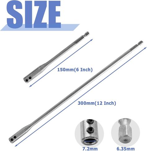 Mesee 2 Pieces 1/4 Extension Drill Bit Set for Round Shank Drill Bits, 150mm & 300mm Extra Long Wood Spade Bit Extension with Allen Keys Forstner Bits Holder Extension Rod with 1/4 Hex Shank in Kuwait