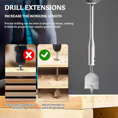 Mesee 2 Pieces 1/4 Extension Drill Bit Set for Round Shank Drill Bits, 150mm & 300mm Extra Long Wood Spade Bit Extension with Allen Keys Forstner Bits Holder Extension Rod with 1/4 Hex Shank in Kuwait