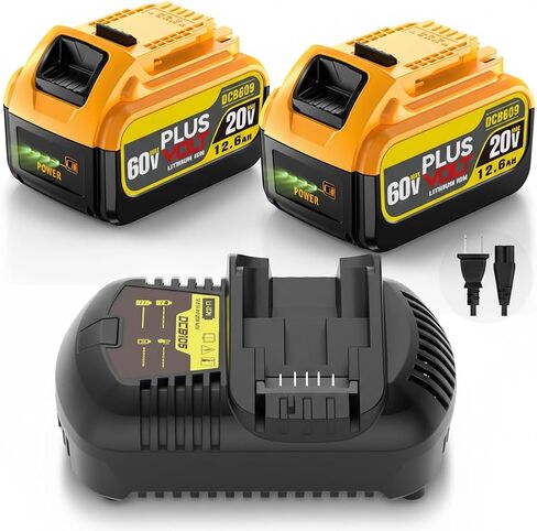 12.6Ah 20V/60V FLEX MAX Compatible with Dewalt Lithium Ion Battery and Charge Combo, with High Capacity Batteries 60 Volt Baterías DCB606 DCB609 DCB612 DCB615(2 Pack MAX 12.6Amp 60Volt Combo) in Kuwait