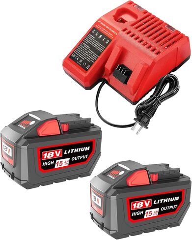 استبدال HOCHSTERN 2Pack 15.0Ah لبطارية Milwaukee M18 ومجموعة الشاحن المتوافقة مع بطارية Milwaukee 18V وأدوات الطاقة اللاسلكية 18 فولت (أحمر) in Saudi Arabia