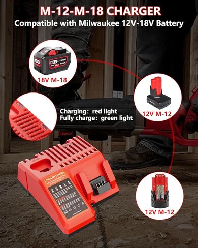 استبدال HOCHSTERN 2Pack 15.0Ah لبطارية Milwaukee M18 ومجموعة الشاحن المتوافقة مع بطارية Milwaukee 18V وأدوات الطاقة اللاسلكية 18 فولت (أحمر) in Saudi Arabia