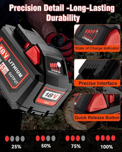 استبدال HOCHSTERN 2Pack 15.0Ah لبطارية Milwaukee M18 ومجموعة الشاحن المتوافقة مع بطارية Milwaukee 18V وأدوات الطاقة اللاسلكية 18 فولت (أحمر) in Saudi Arabia