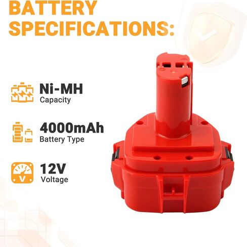 Shentec 2-Pack 12V 4.0Ah Battery Compatible with Makita 1220 1222 1233 1200 1201 1234 1235 192681-5 Cordless Power Tools in Kuwait