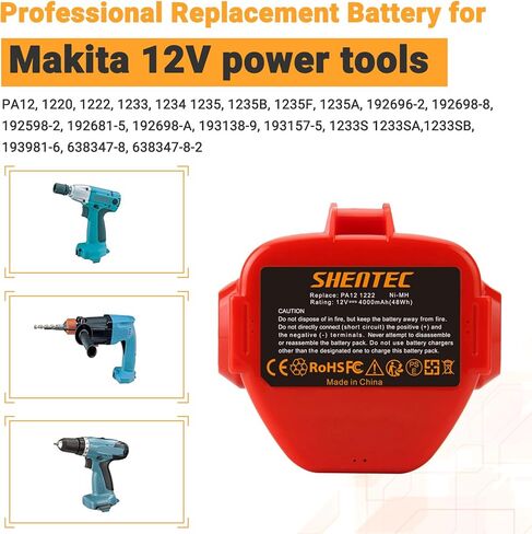 Shentec 2-Pack 12V 4.0Ah Battery Compatible with Makita 1220 1222 1233 1200 1201 1234 1235 192681-5 Cordless Power Tools in Kuwait