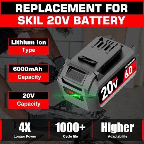 20V 6.0Ah Replacement for Skil 20V Battery BY519601 BY519603 BY519702 Cordless Power Tools Battery Compatible with PWRCORE 20V Series Cordless Power Tools, for PWRCore Skil Battery in Kuwait