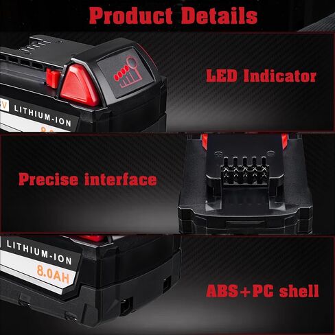 2 Pack 8.0ah Replacement for Milwaukee m18 Battery 48-11-1860 18v Replacement 18 Volt Max Battery Cordless Tool 2646-22CT 2643-21CT 2641-21CT 2646-21CT 2646-20 Lithium-Ion Battery Pack in Kuwait