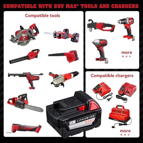 2 Pack 8.0ah Replacement for Milwaukee m18 Battery 48-11-1860 18v Replacement 18 Volt Max Battery Cordless Tool 2646-22CT 2643-21CT 2641-21CT 2646-21CT 2646-20 Lithium-Ion Battery Pack in Kuwait