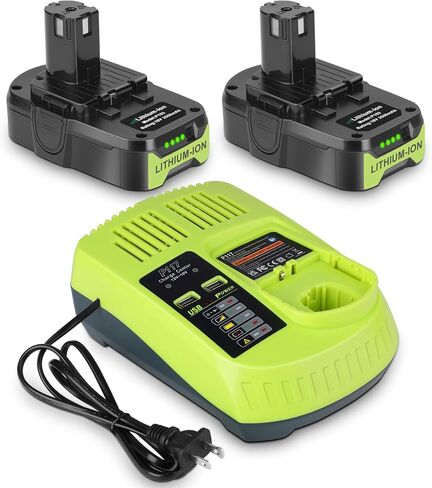 2 حزمة بطارية P102 18 فولت مع مجموعة شاحن P117 متوافقة مع بطارية RYOBI 18 فولت P103 P104 P105 P108 P197 P189 PBP005 أدوات كهربائية لاسلكية in Kuwait