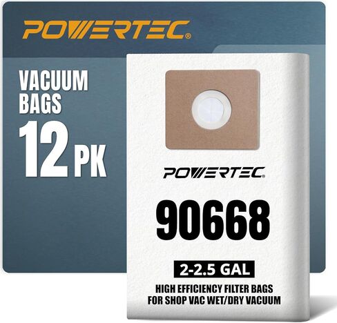 POWERTEC 90668 Shop Vacuum Bags 12PK, for Shop Vac Type B 9066800, 9066833 Filter Bags, 2-2.5 Gallon Replacement For Shop Vac Bags, Shop Vacuum Accessories (75078-P2V) in Kuwait