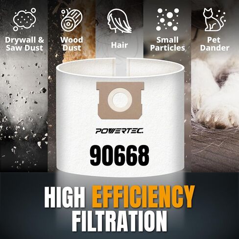 POWERTEC 90668 Shop Vacuum Bags 12PK, for Shop Vac Type B 9066800, 9066833 Filter Bags, 2-2.5 Gallon Replacement For Shop Vac Bags, Shop Vacuum Accessories (75078-P2V) in Kuwait