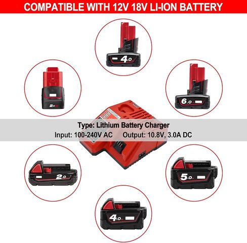 Worthmah 2 حزمة 5.0Ah 18V بطاريات وشاحن استبدال لبطارية ميلووكي M18 48-11-1850، متوافق مع m18 ميلووكي شاحن البطارية كومبو 48-11-1860 48-11-1815 48-11-1820 48-11-1828 in Kuwait