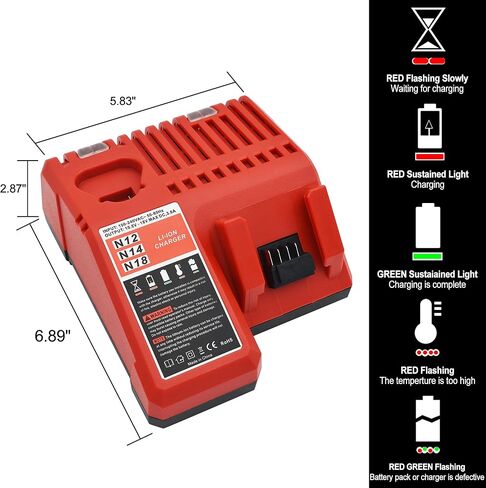 Worthmah 2 حزمة 5.0Ah 18V بطاريات وشاحن استبدال لبطارية ميلووكي M18 48-11-1850، متوافق مع m18 ميلووكي شاحن البطارية كومبو 48-11-1860 48-11-1815 48-11-1820 48-11-1828 in Kuwait