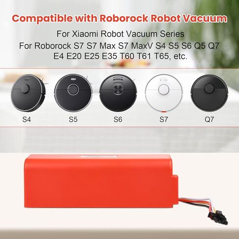 6500mAh Rechargeable Battery Pack for Roborock S4 S5 S6 S7 S8 S50 Max/Pure/MaxV/MaxV Ultra, Battery Replacement for Xiaomi Mijia/Mi 1st and 2nd Robot Vacuum Cleaner, 14.4V Lithium-Ion Battery in Kuwait