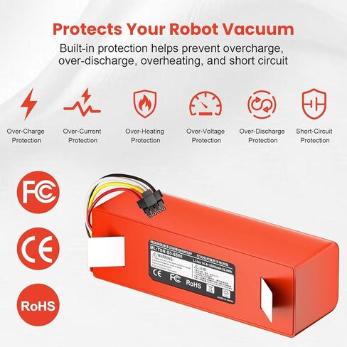 6500mAh Rechargeable Battery Pack for Roborock S4 S5 S6 S7 S8 S50 Max/Pure/MaxV/MaxV Ultra, Battery Replacement for Xiaomi Mijia/Mi 1st and 2nd Robot Vacuum Cleaner, 14.4V Lithium-Ion Battery in Kuwait