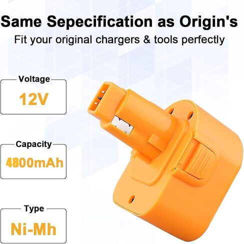 PDstation 2Pack 4800mAh DC9071 بطارية Ni-Mh بديلة لبطارية Dewalt 12v DW9072 DC9071 DE9037 DE9071 DE9072 DE9074 DE9075 152250-27 متوافقة مع أداة الطاقة اللاسلكية لبطارية Dewalt 12 فولت in Kuwait