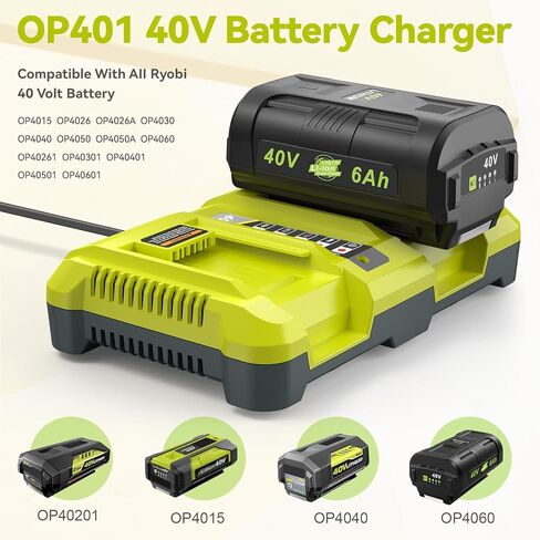 TREE.NB OP401 40V استبدال شاحن سريع مزدوج المنافذ لشاحن Ryobi 40V متوافق مع Ryobi 40Volt OP4040 OP4026 OP4026A OP4050A OP40601 OP40602 OP4030 OP4015 OP40201 in Kuwait