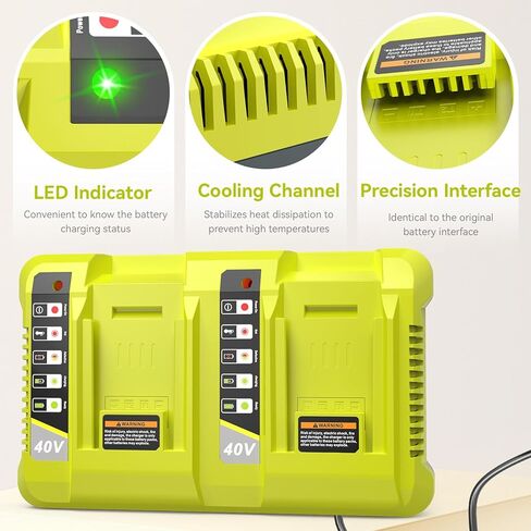 TREE.NB OP401 40V استبدال شاحن سريع مزدوج المنافذ لشاحن Ryobi 40V متوافق مع Ryobi 40Volt OP4040 OP4026 OP4026A OP4050A OP40601 OP40602 OP4030 OP4015 OP40201 in Kuwait