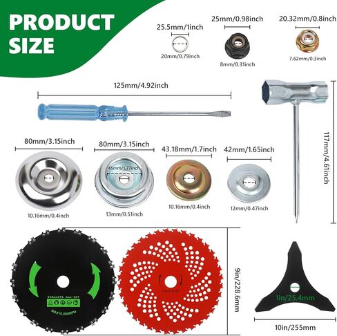 9" x 36 Teeth Carbide Tipped Blades, 9" x20T Carbon Steel Round Chainsaw Tooth Brush Blades, 10" x 3 Teeth Carbon Blades with Universal Adapter Kit fit for Brush Cutter Trimmer Weed Eater in Saudi Arabia