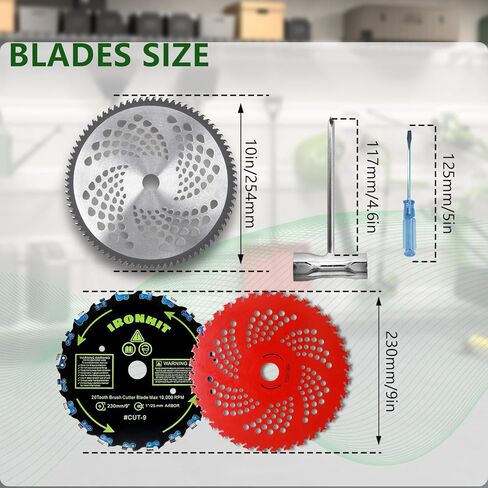 9" x 20T Chainsaw Tooth Brush Cutter Blades, 9" x 36 Teeth Carbide Tipped Blades, 10" x 80T Carbide Tip Blades,Trimmer Blades,1'' / 2.54MM Arbor Size (3 Blades with Adaptor Kits) in Saudi Arabia