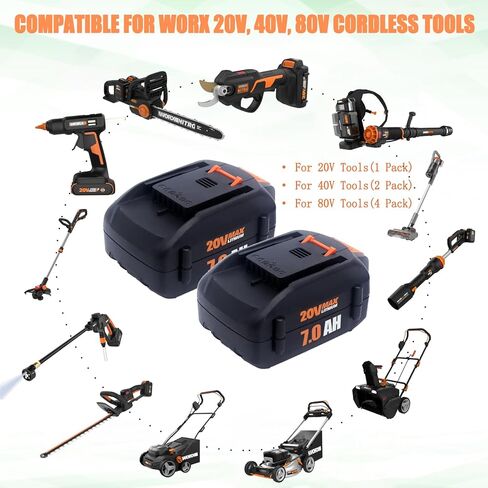 بطارية مطورة 7000 مللي أمبير في الساعة 2 حزمة 20 فولت متوافقة مع بطارية Worx 20 فولت PowerShare WA3674 WA3678 WA3669 WA3575 WA3525 WA3520 WA3577 WA3578 WG151s WG155s WG251s in Kuwait