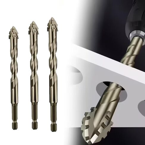 3pcs Carbide Tipped Sawtooth Eccentric Drill Bits, Hex Shank for Ceramic Tile, Cast Iron, Glass, Marble, Concrete, Dry Drilling Tool in Kuwait