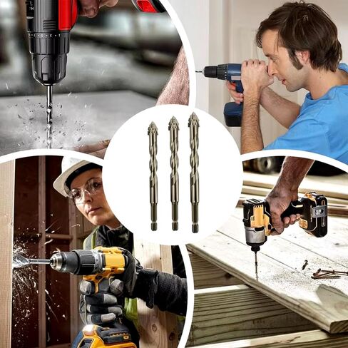 3pcs Carbide Tipped Sawtooth Eccentric Drill Bits, Hex Shank for Ceramic Tile, Cast Iron, Glass, Marble, Concrete, Dry Drilling Tool in Kuwait