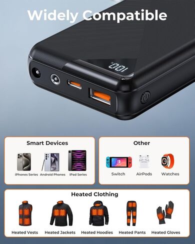 Glaais 12V 7.4V 5V 18400mAh Heated Jacket Battery Pack Compatible with Milwaukee, Heated Vest Battery Pack for ORORO, LED Power Bank for Heated Jacket with DC/USB-A/USB-C (Not for Dewbu) in Saudi Arabia
