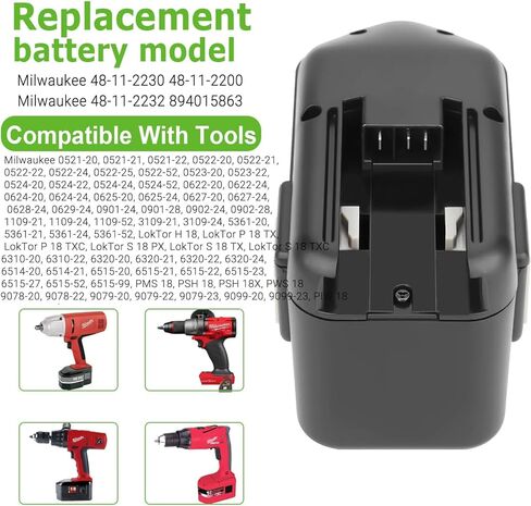 4000mAh Ni-Mh 18V Battery Replacement for Milwaukee 48-11-2230 48-11-2200 48-11-2232 8940158631,for Milwaukee 18v Battery in Kuwait