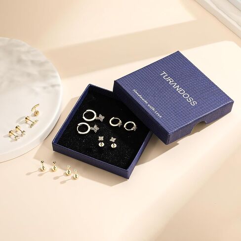 Turandoss Gold Earrings for Women, 14K Gold Plated Hypoallergenic Flat Back Earring, Cartilage Stud Hoop Earring Sets for Multiple Piercing, Hoop Earrings for Women in Saudi Arabia
