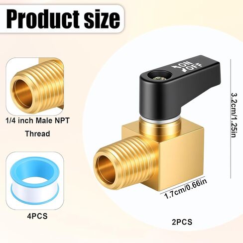 Air Compressor Valve with Thread Seal Tape, Brass Ball Type Drain Valve 1/4" NPT Male Air Compressor Accessories (6Pcs) in Kuwait