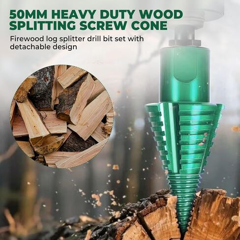 50mm Log Splitting Drill Bit with Anti-Stuck Tech, Heavy-Duty Firewood Splitter Wet & Dry Wood | S-DS-Pl-us/S-DS-Max Compatible | Quick-Change Detachable Head in Kuwait