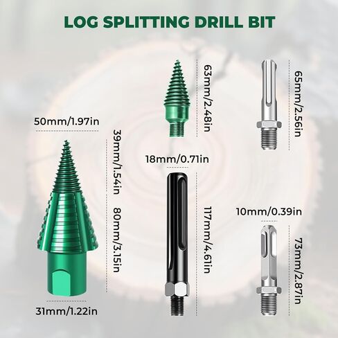 50mm Log Splitting Drill Bit with Anti-Stuck Tech, Heavy-Duty Firewood Splitter Wet & Dry Wood | S-DS-Pl-us/S-DS-Max Compatible | Quick-Change Detachable Head in Kuwait